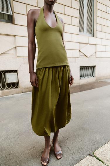 DRESS WITH BALLOON HEM - Olive green by Zara