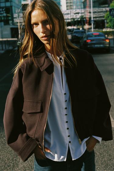 JACKET WITH POCKETS - Brown by Zara