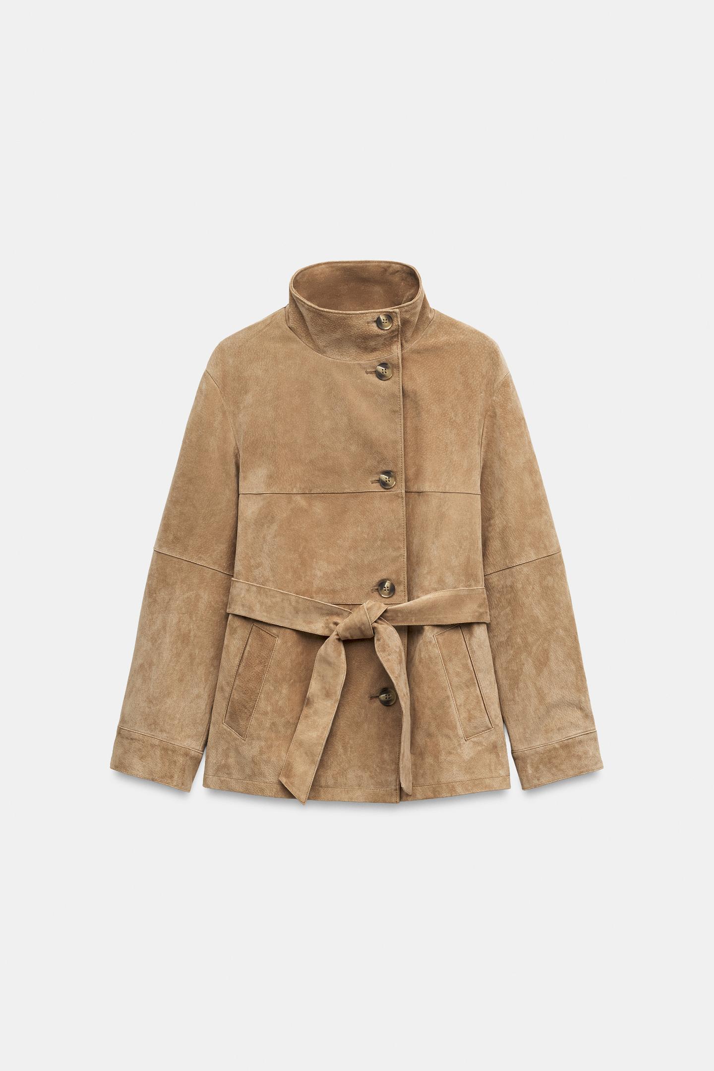 Женская куртка Zara 100% Leather Belted, цвет: Верблюжий — фото 6