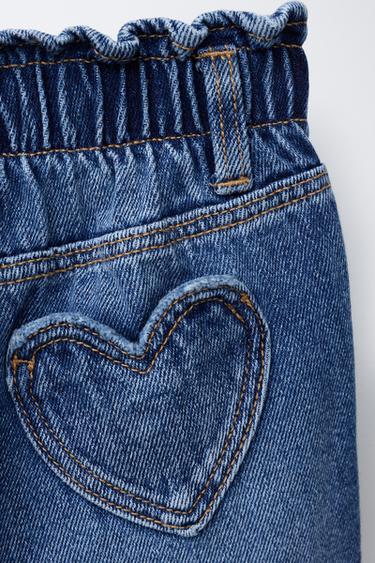 JEANS PAPERBAG BOLSILLOS CORAZÓN - Azul de Zara