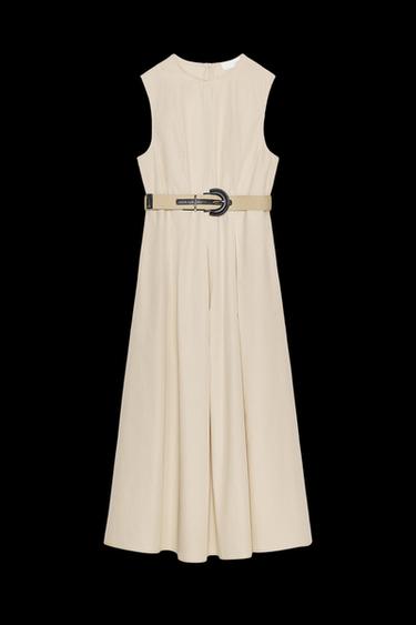 Zara BELTED POPLIN MIDI DRESS - Sand - Image 0