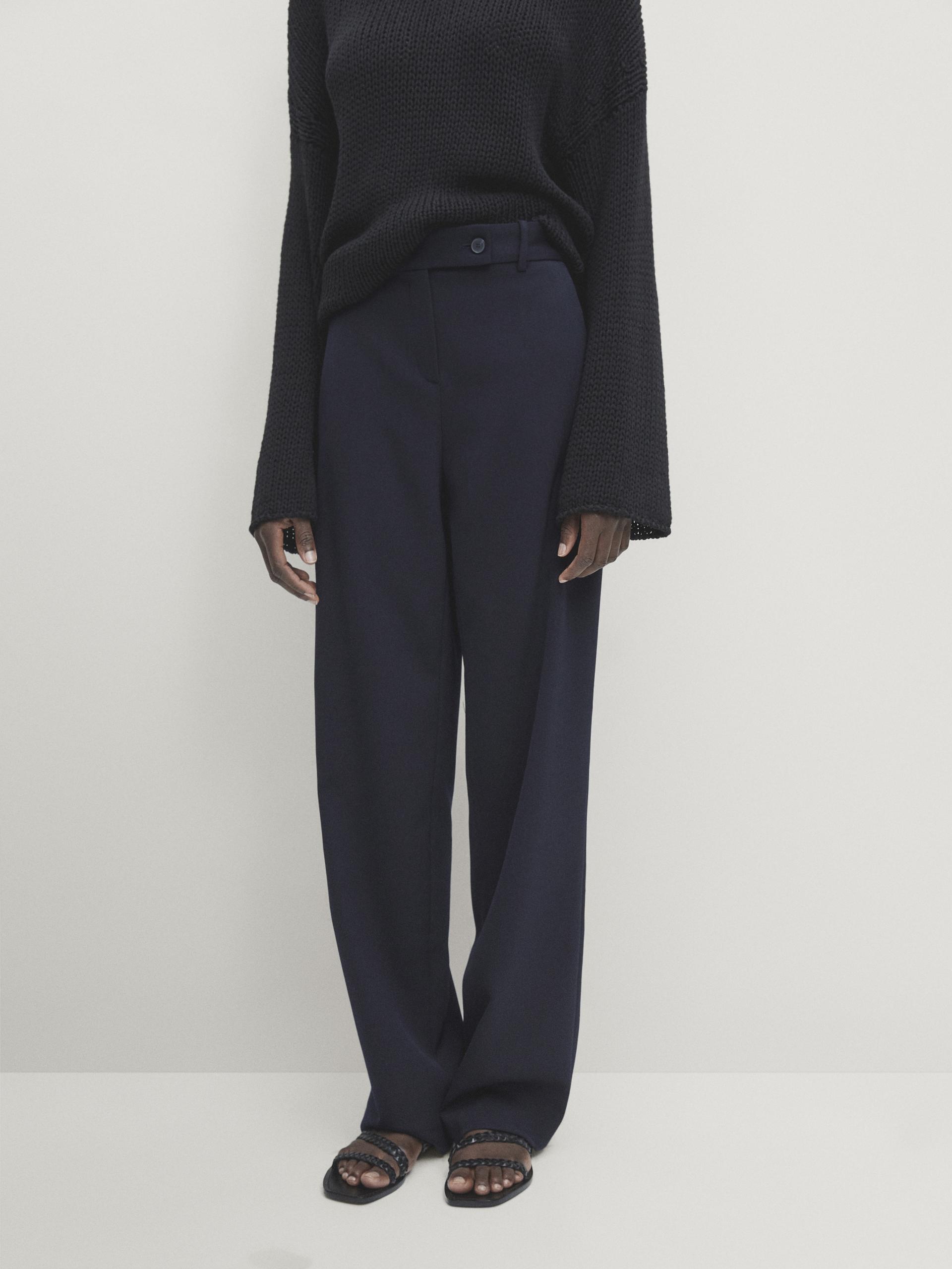 Straight-fit plain navy blue trousers - Navy blue