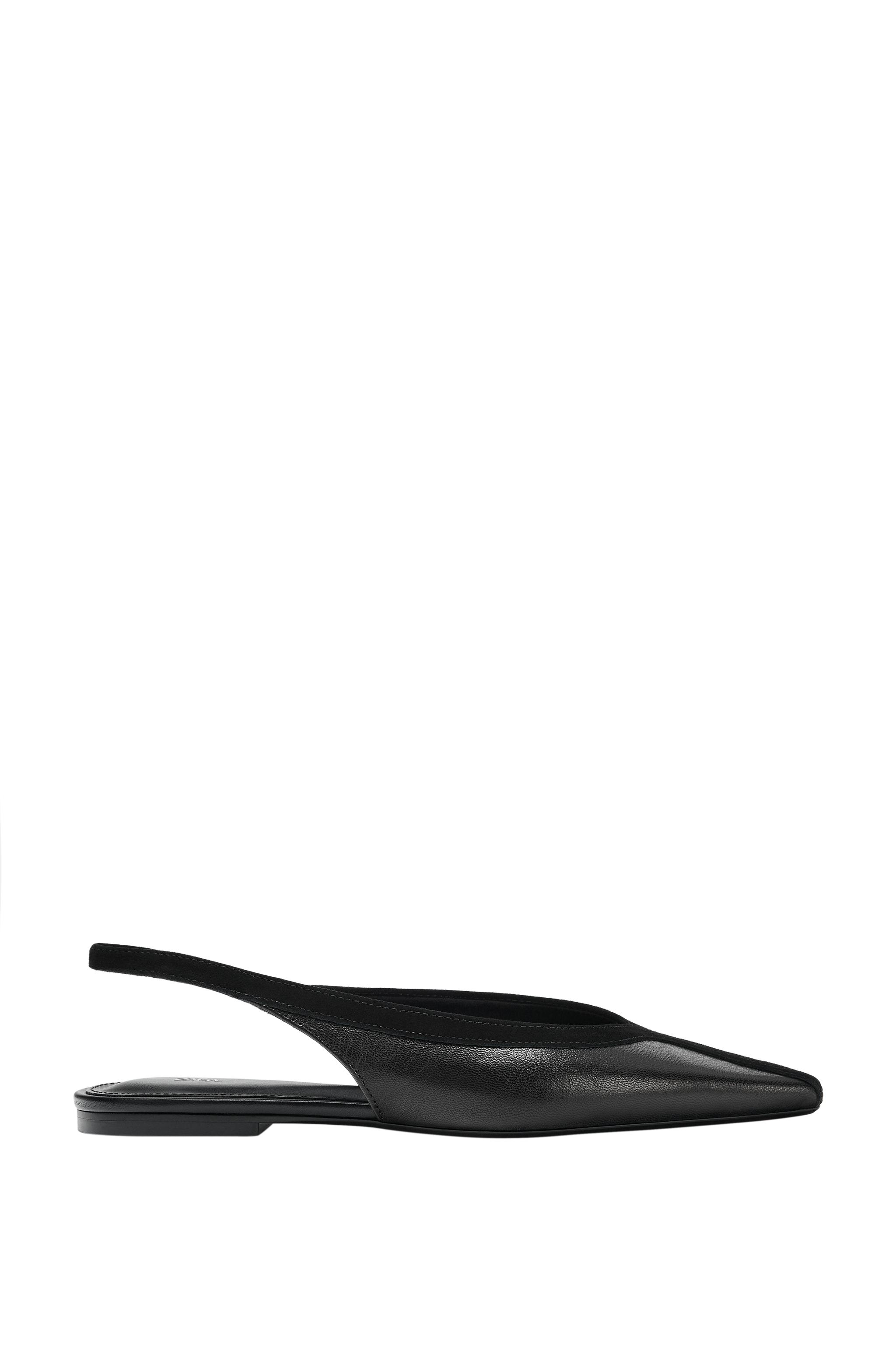 ZARA 日本完売●#レザースリングバックフリンジ　37 レザー スリングバックシューズ - ブラック | ZARA Japan / 日本