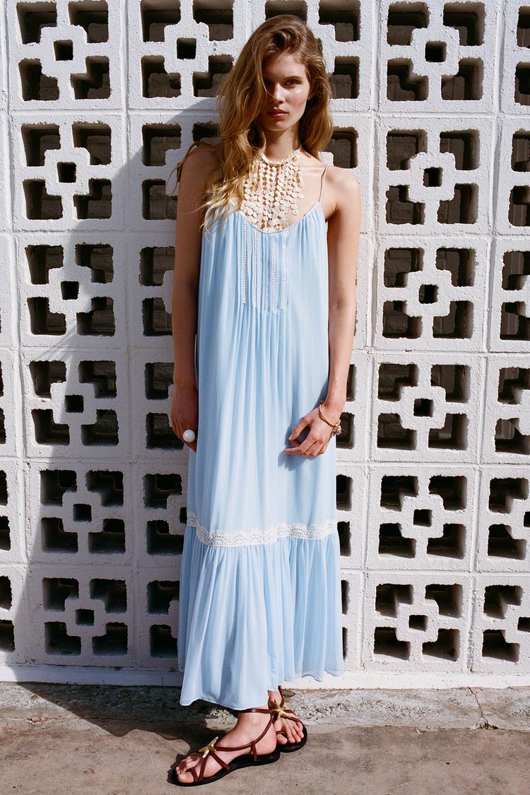 Satin Dress Vestido Azul Celeste Zara Vestido Lencero Vestido