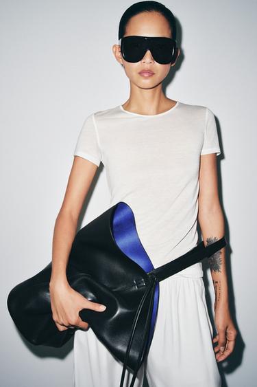 Zara LARGE LEATHER BUCKET BAG - Black