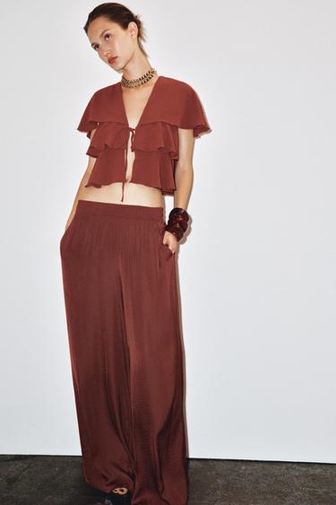 WIDE FLOWING TROUSERS - Terracotta by Zara