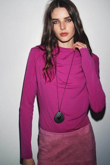 DRAPED TOP WITH SHOULDER PADS - Pink by Zara - Image 2