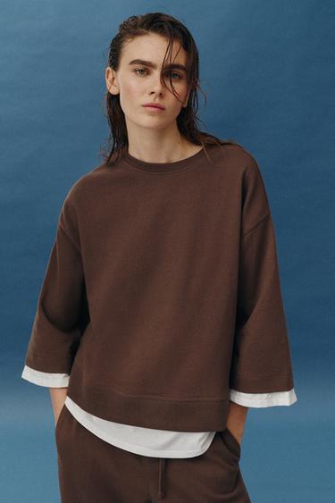 SUDADERA COMBINADA MANGA LARGA - Marrón claro de Zara