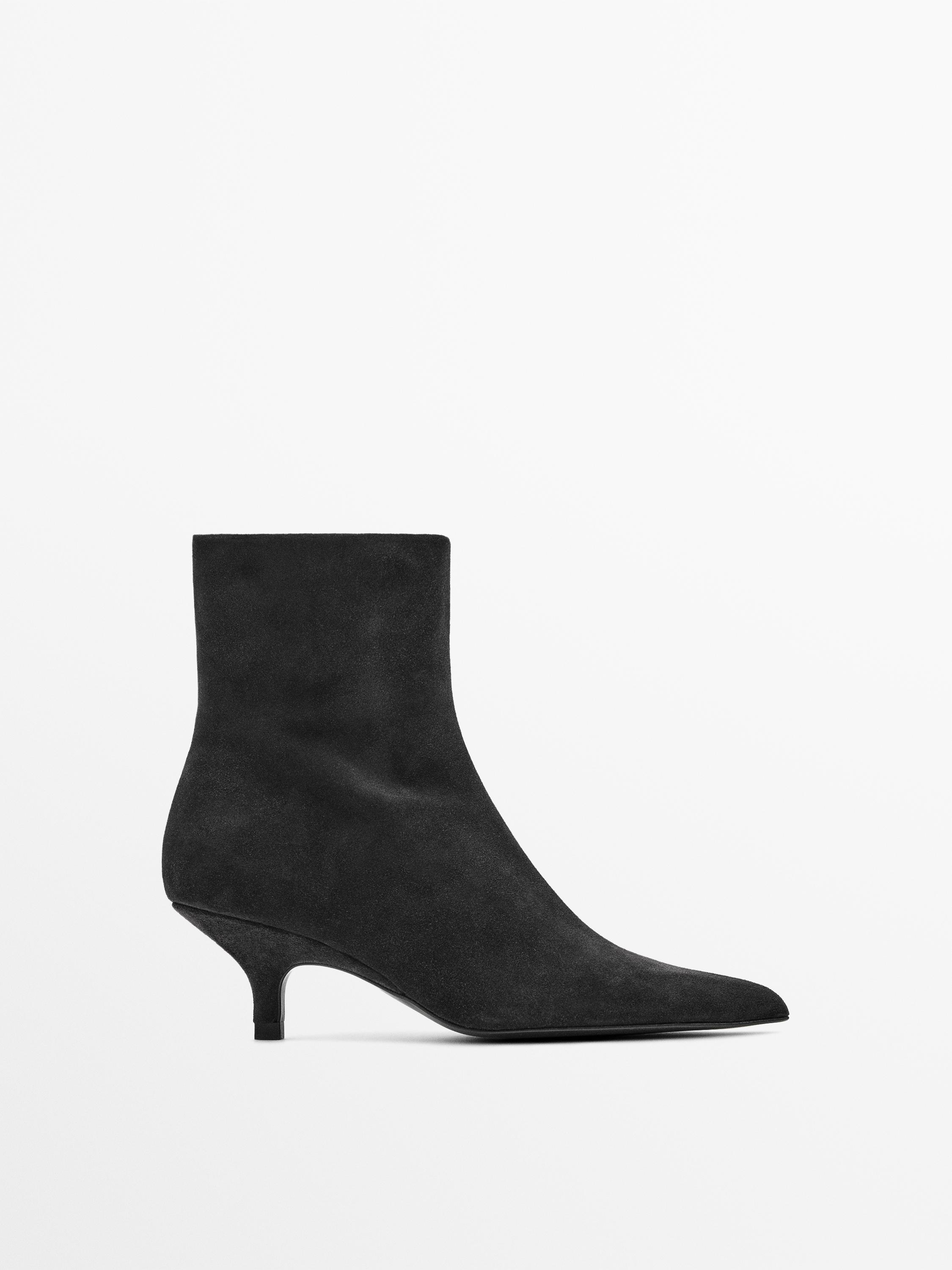 Bottines à talon en croûte de cuir