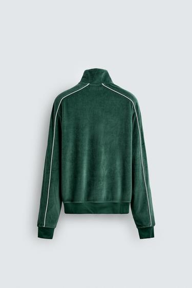 VELOUR ZIP-UP SWEATSHIRT - Green by Zara - Image 1