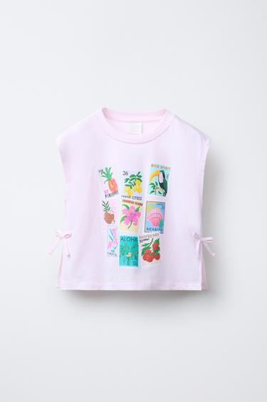 Zara RIBBON PRINT T-SHIRT - Pink
