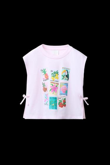 PRINTED T-SHIRT WITH BOWS - Pink by Zara