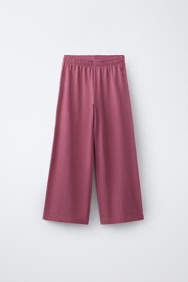 Zara HEAVY WEIGHT PLAIN WIDE LEG PANTS - Burgundy