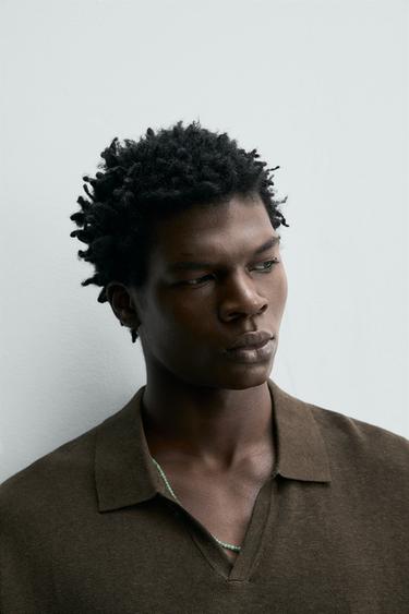 POLO EN MAILLE DE COTON ET DE SOIE - Chocolat de Zara - Image 5