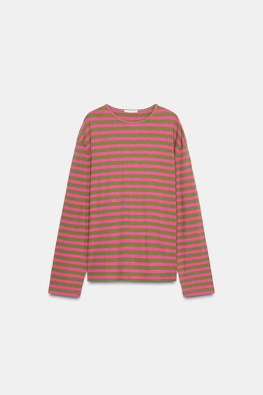 Zara STRIPED LONG SLEEVE T-SHIRT - Pinks