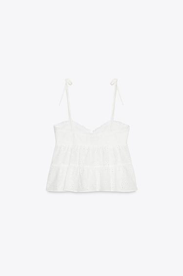 TOP WITH CUTWORK EMBROIDERY - White by Zara - Image 5