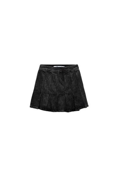 DENIM SKIRT WITH BOX PLEATS
