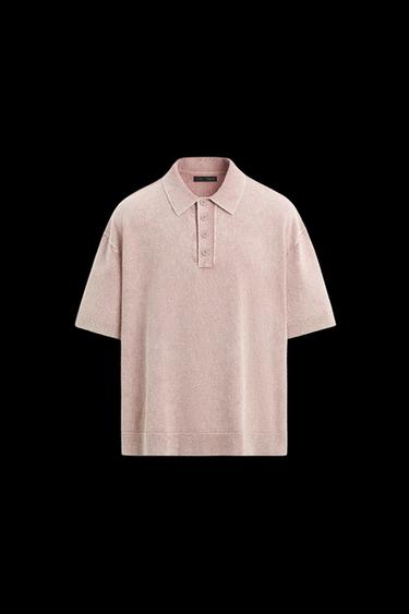 Zara WASHED BOUCLÉ KNIT POLO SHIRT - Pink - Image 0