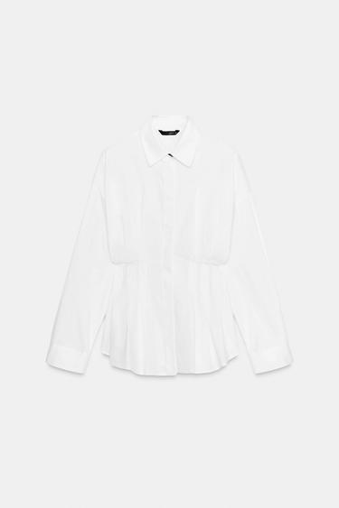 Zara PLEATED POPLIN SHIRT - White
