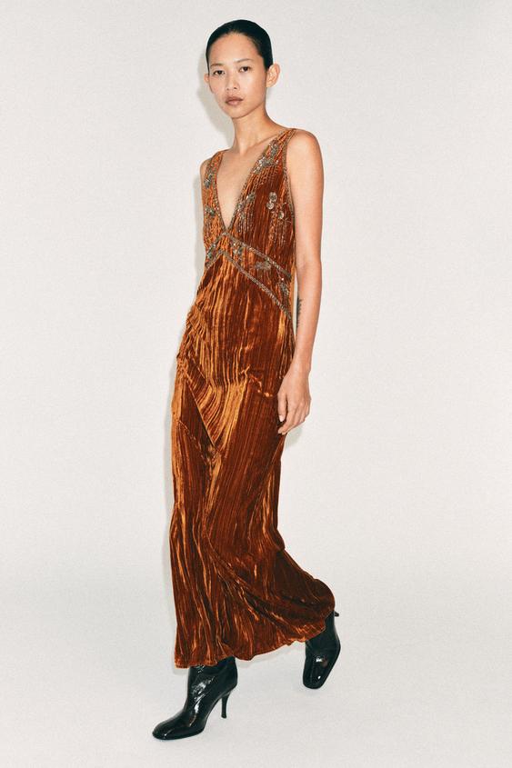 ROBE EN VELOURS BRODÉE ZW COLLECTION - Orange de Zara - Image 0