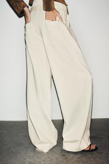 WIDE-LEG TROUSERS WITH BELT - Ecru by Zara - Image 2