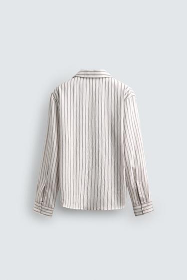 FLOWING STRIPED SHIRT WITH BOW - White by Zara - Image 7