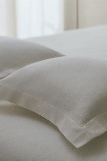 PIQUÉ CUSHION COVER WITH HEMSTITCHING - Oyster-white by Zara