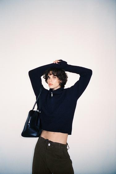 STRUCTURED KNIT SWEATER — Navy blue 1