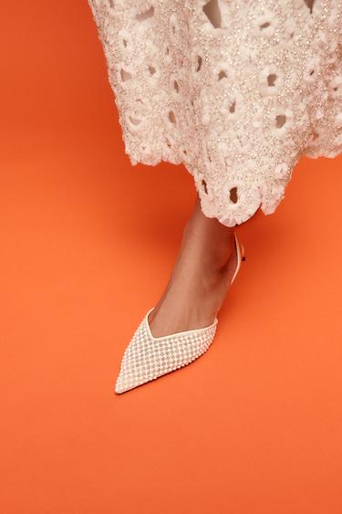 SLINGBACK SHOES WITH FAUX PEARLS - White by Zara - Image 1
