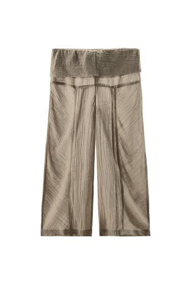 Zara TEXTURED LINEN BLEND TROUSERS - Brown / Taupe
