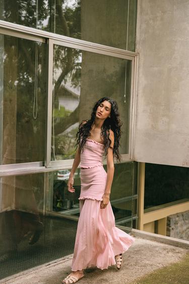 Zara COMBINED KNIT SKIRT - Pink