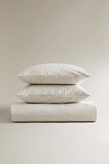 REVERSIBLE STRIPED DUVET COVER - Ecru by Zara