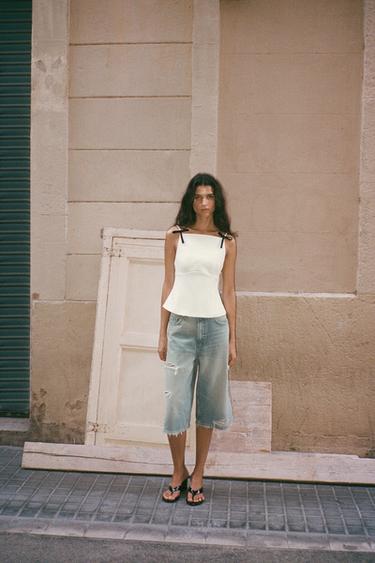 TOP À BRETELLES ET LACETS - Blanc de Zara