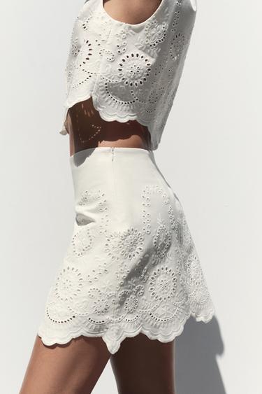 SKORT WITH CUTWORK EMBROIDERY - White by Zara - Image 3