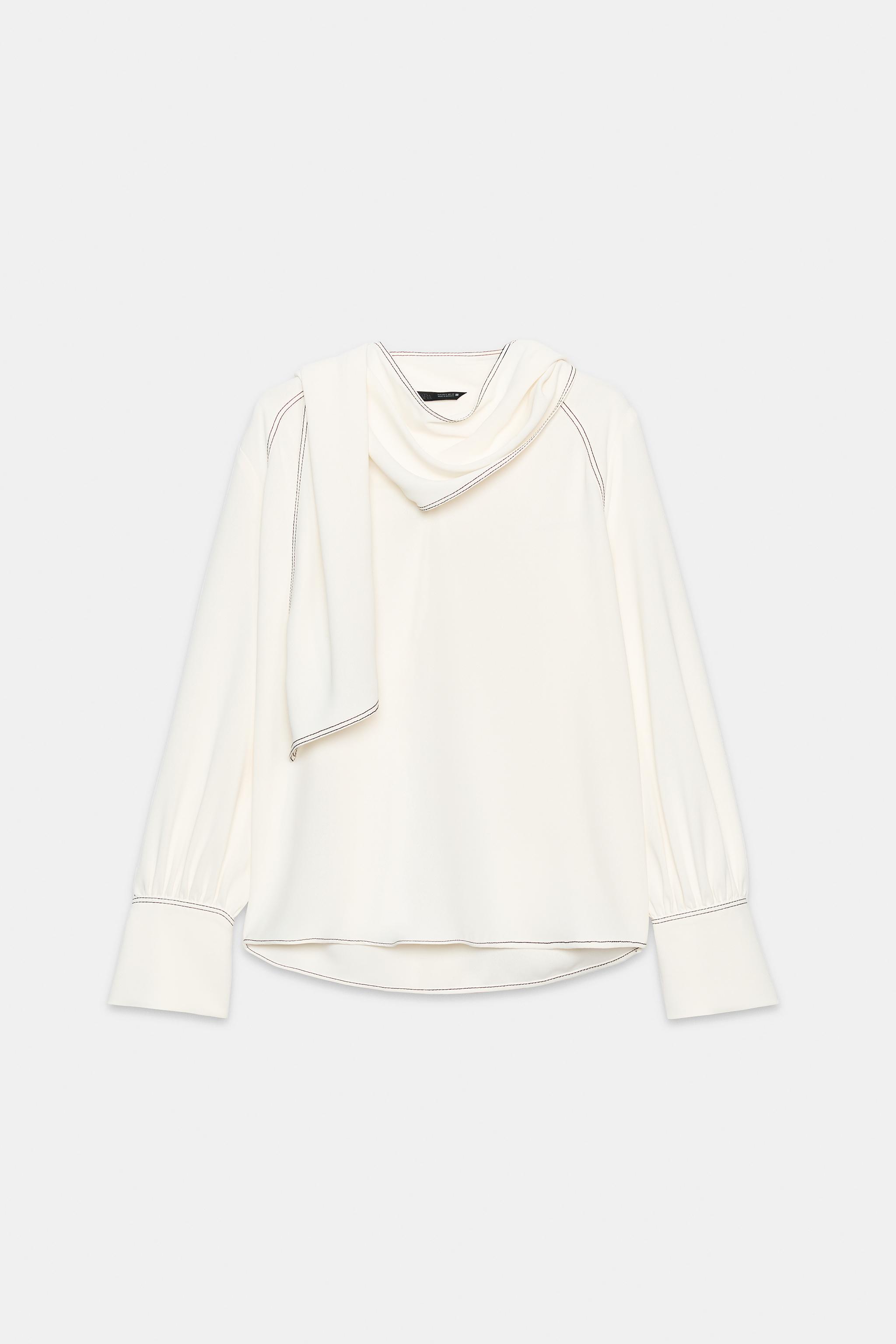CONTRAST STITCH SCARF BLOUSE