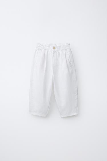 Zara 100% LINEN PLEATED PANTS - White - Image 0