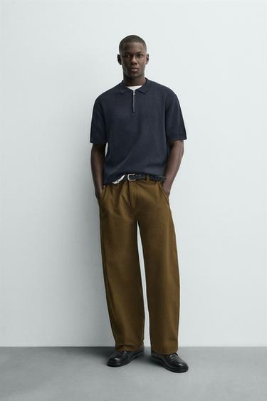 KNIT POLO SHIRT WITH ZIP - Navy blue by Zara