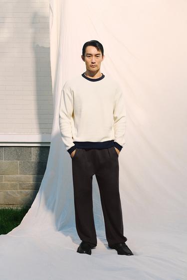 Zara 撞色細格紋理運動衫 - 裸色