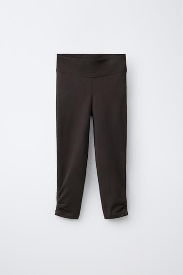 Zara RUFFLED CAPRI LEGGINGS - Brown