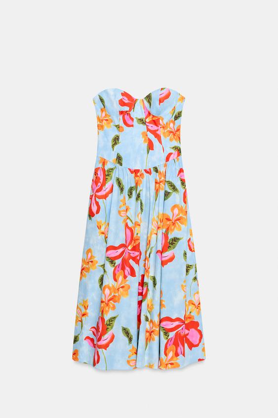 PRINTED STRAPLESS MIDI DRESS - only one by Zara - Image 0