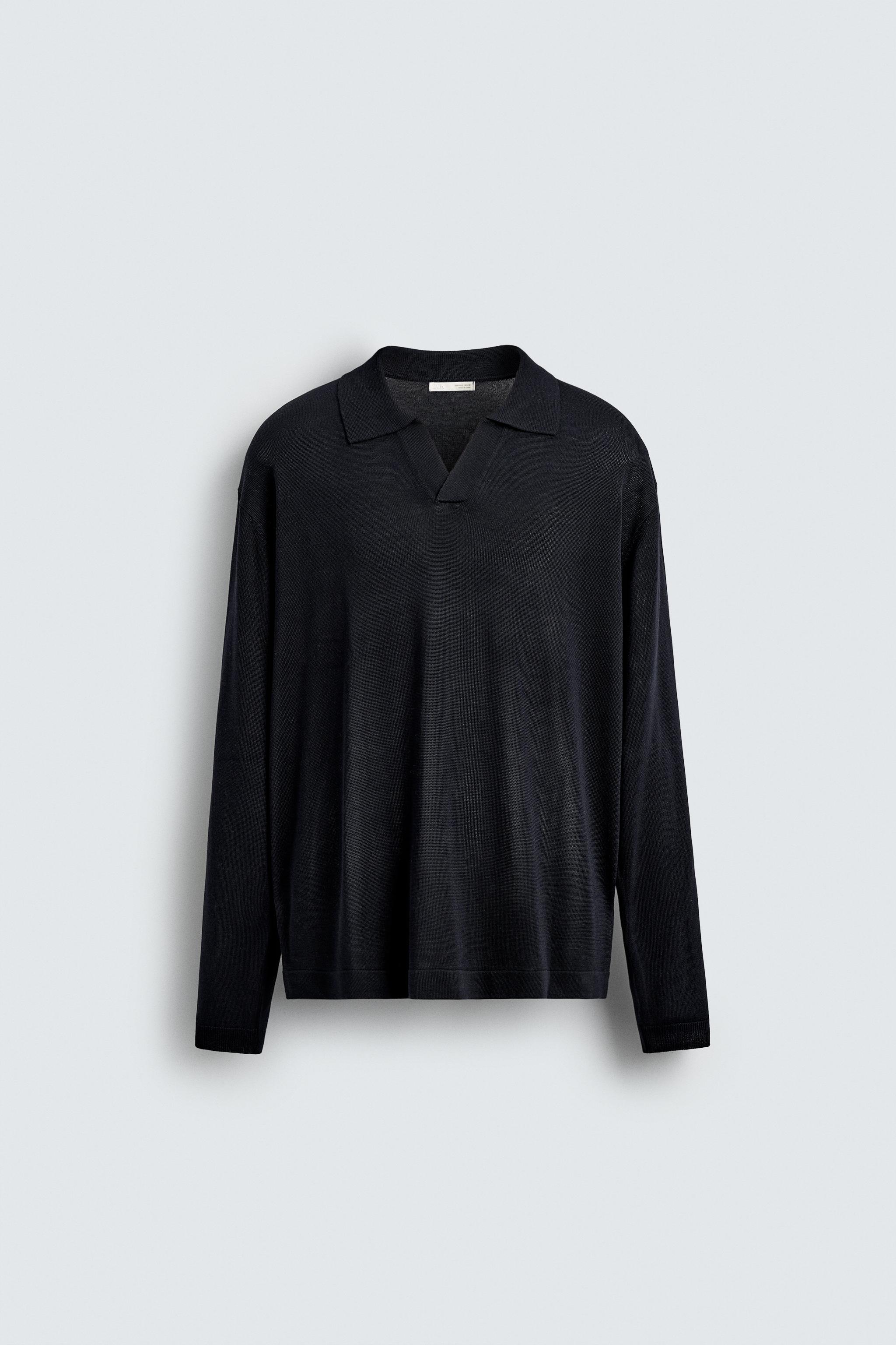 ZARA ブラック ホワイト ニットポロシャツ L コットン&シルクニット ポロシャツ - ブラック | ZARA Japan / 日本
