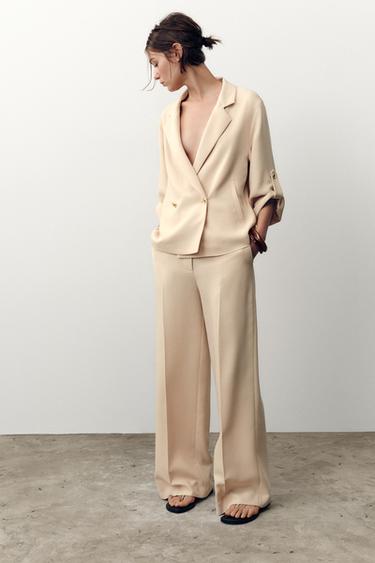 DOUBLE-BREASTED BLAZER WITH ROLLED-UP SLEEVES - Sand by Zara