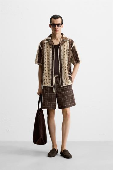 CROCHET TEXTURED SHIRT - Ecru / Brown by Zara - Image 0