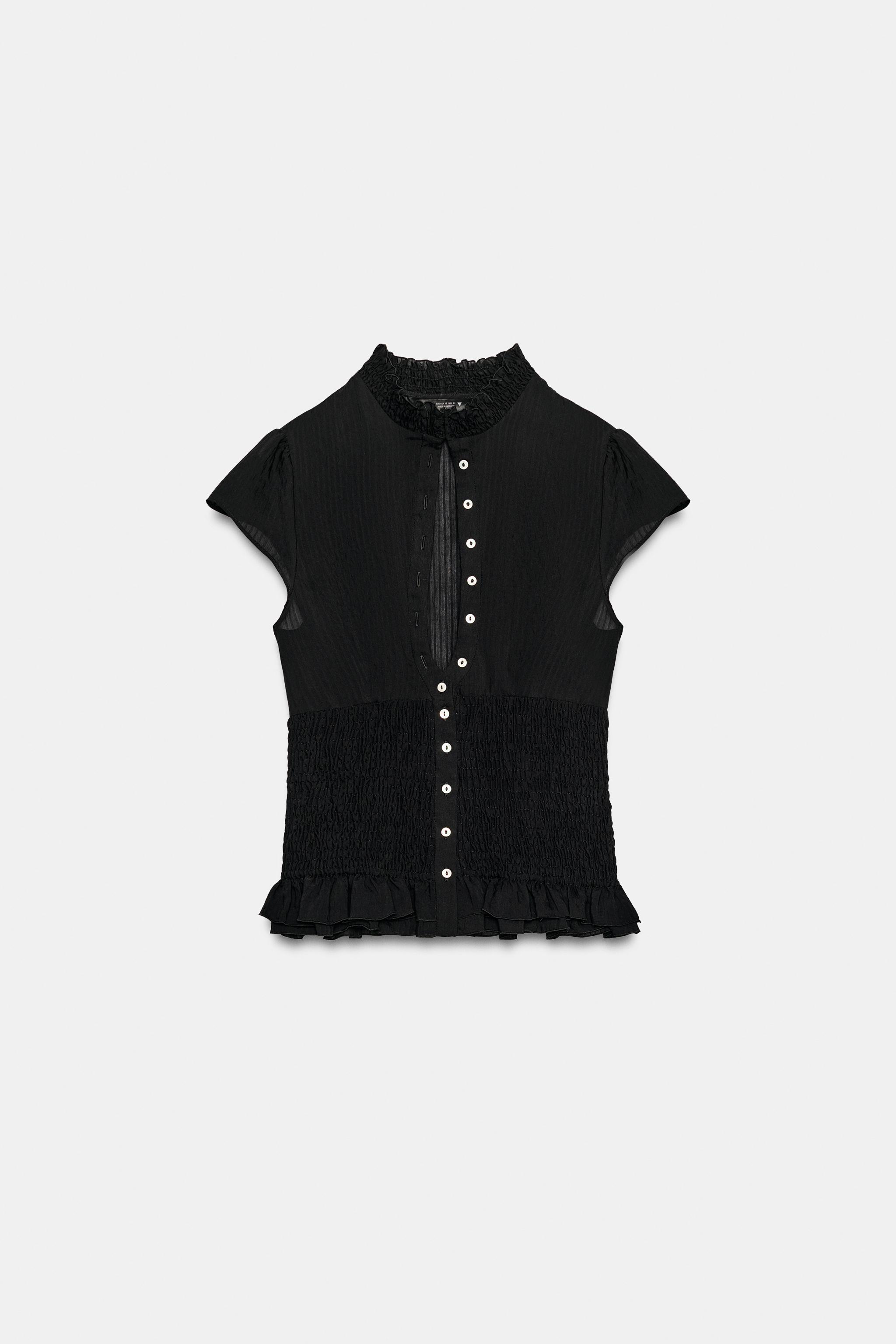 Женские рубашки Zara STRIPED HONEYCOMB RUFFLE SHIRT — фото 5