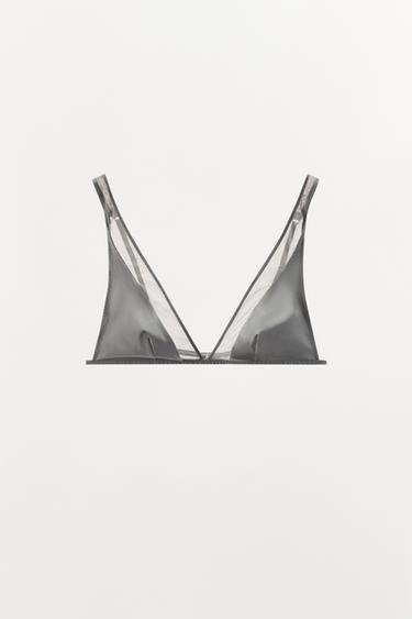 CONTRAST TRIANGLE TULLE BRA - Greys by Zara