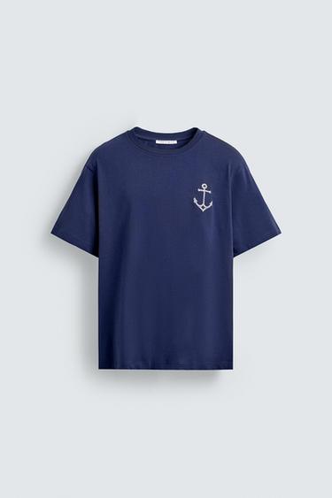 CAMISETA BORDADO ANCLA - Marino de Zara