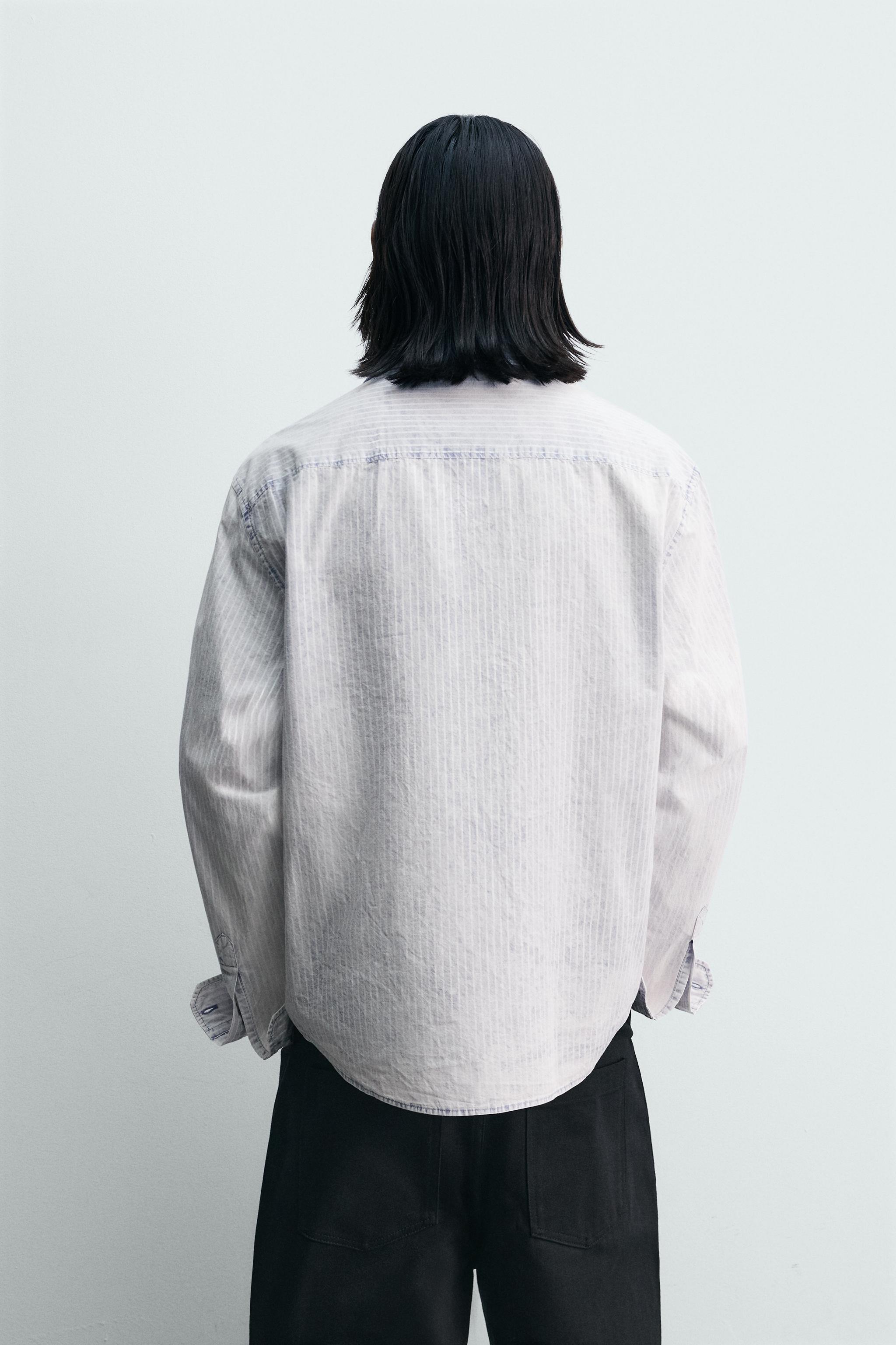 ウォッシュドストライプ柄リラックスフィットシャツ - ブルー | ZARA