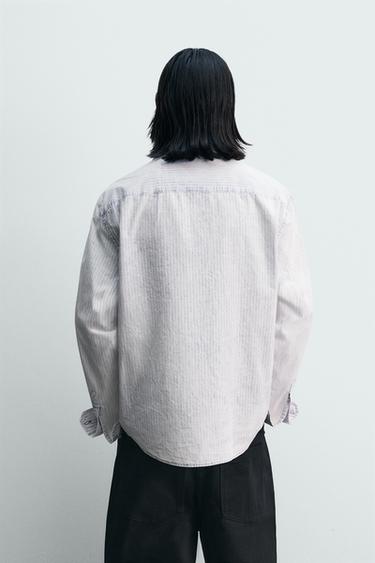 CHEMISE RELAXED FIT LAVÉE À RAYURES - Bleu de Zara - Image 2