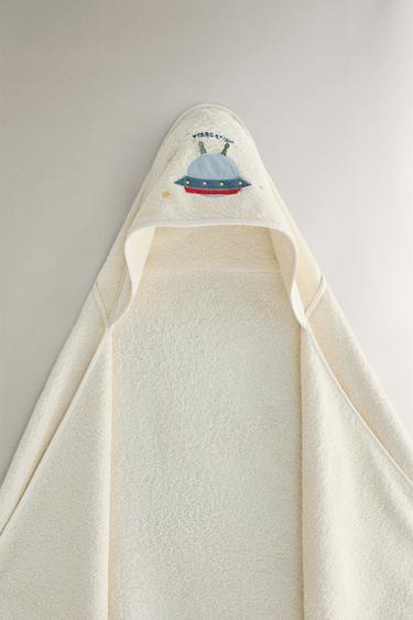 Zara HOODED SPACESHIP BATH TOWEL - Oyster-white