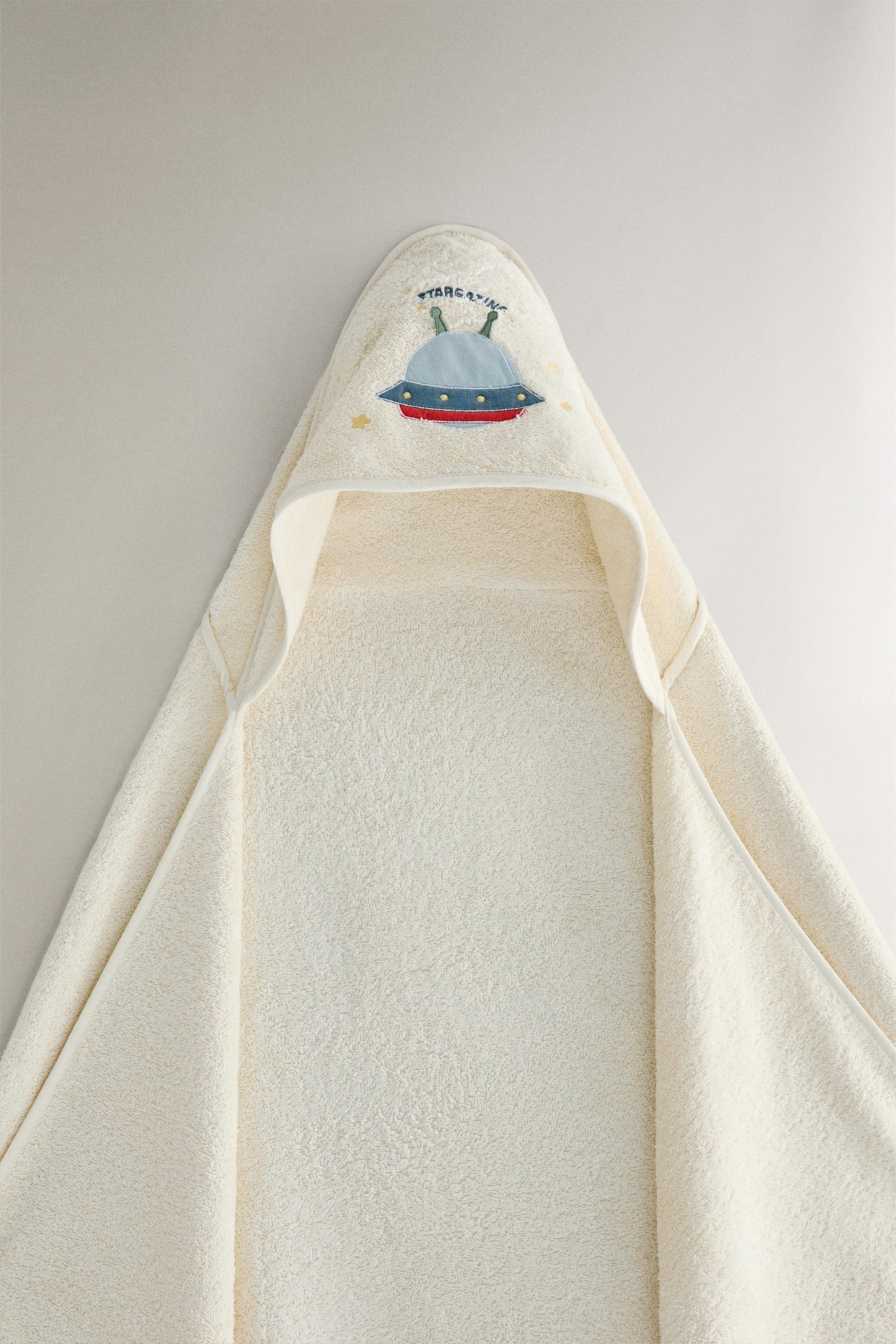SERVIETTE DE BAIN CAPUCHE BÉBÉ VAISSEAU SPATIAL